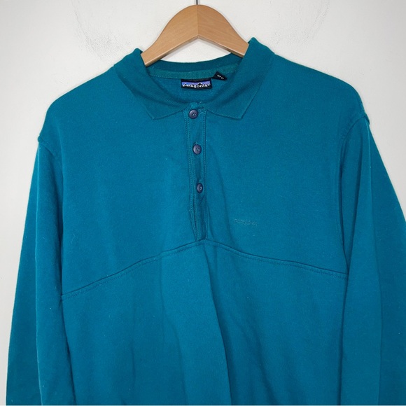 Vintage Patagonia Collared Polo Sweatshirt Teal Green 80s 90s Long Sleeve - Picture 9 of 9
